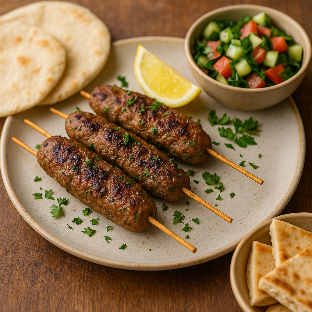 Kafta de Cordeiro com Salada e Pão Pita